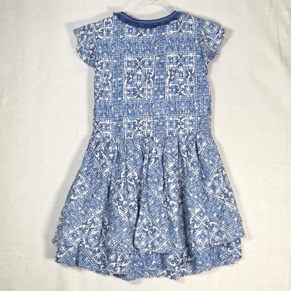 Vineyard Vines Women Small Fit‎ Cay Scarf Print Pintuck Dress White Blue Coastal